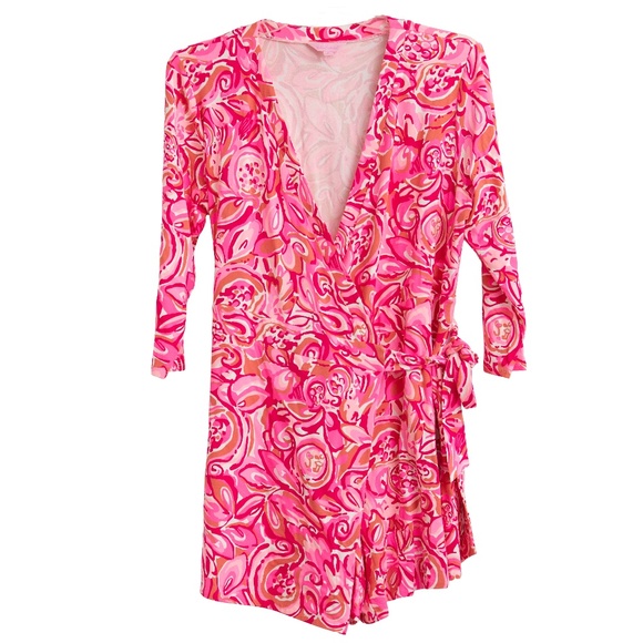 Lilly Pulitzer XL Karlie Wrap Romper Dress "Mango Salsa" NWOT Pink V-Neck Wrap - Picture 1 of 5
